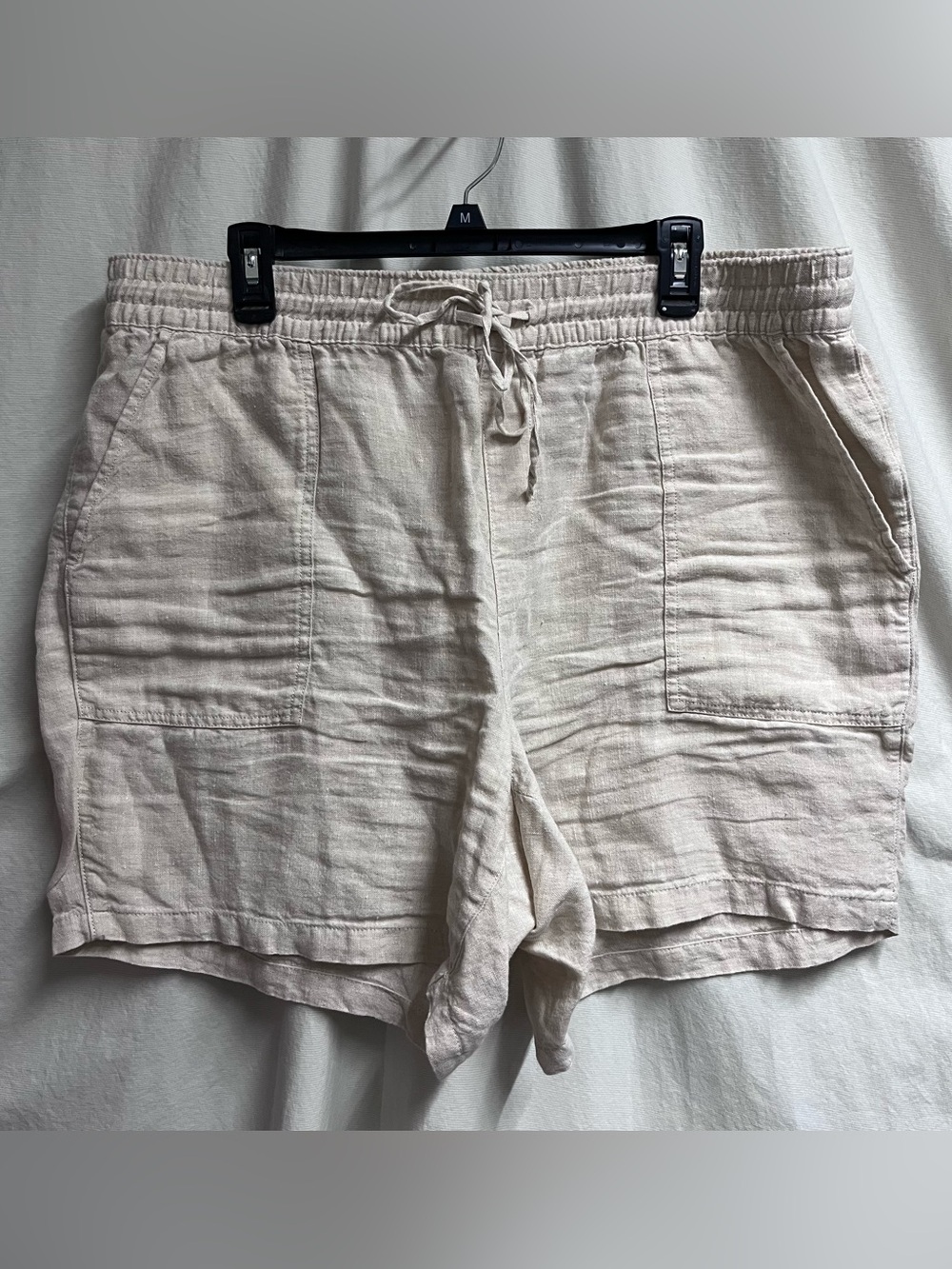 Lands' End High Rise 100% Linen Shorts Beige Drawstring Pull-up Women’s Sz XL
